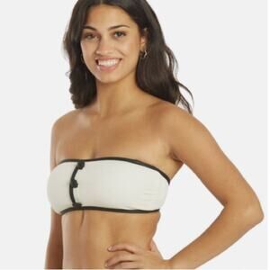 Kate Spade Contrast Trim Bandeau Bikini Swim Set NWTs Large Cream Ivory Black